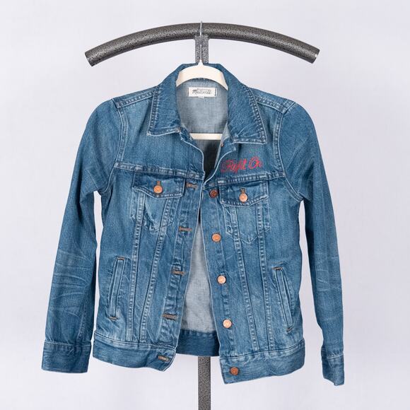 Madewell Jackets & Blazers - Madewell Denim 100% Cotton Jacket w/ Red Embroidery Right On Accent Women's XS